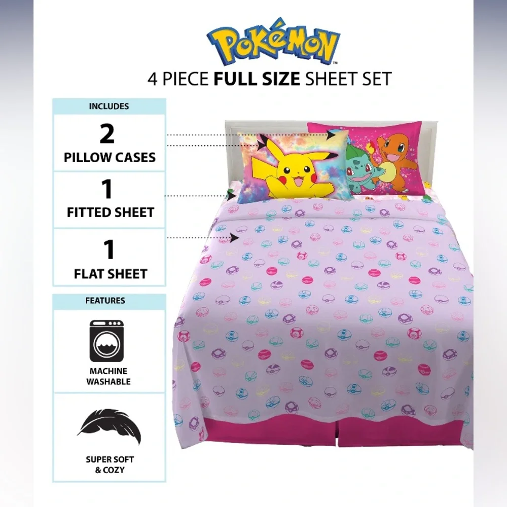 Pokémon 4 Piece Full Size Sheet Set